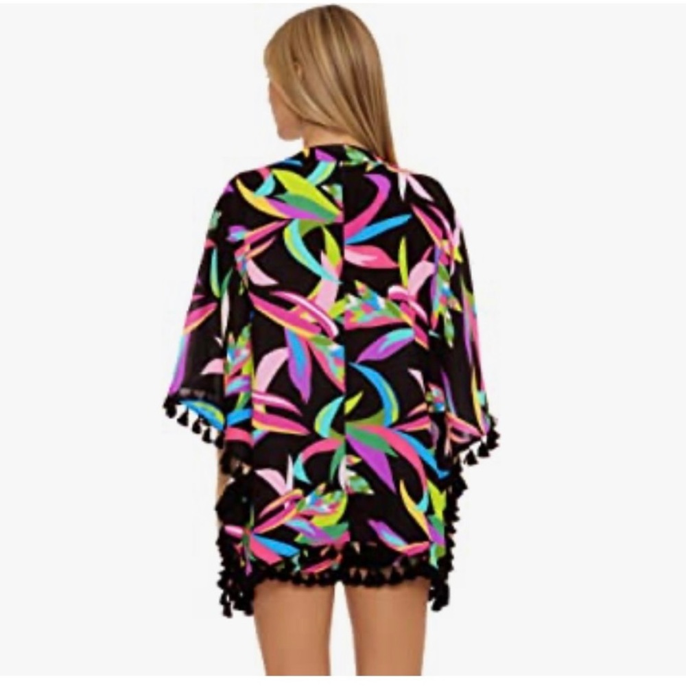 Trina Turk Birds Of Paradise Fringe Kimono Swim Cover Up One Size NWT - Picture 5 of 13